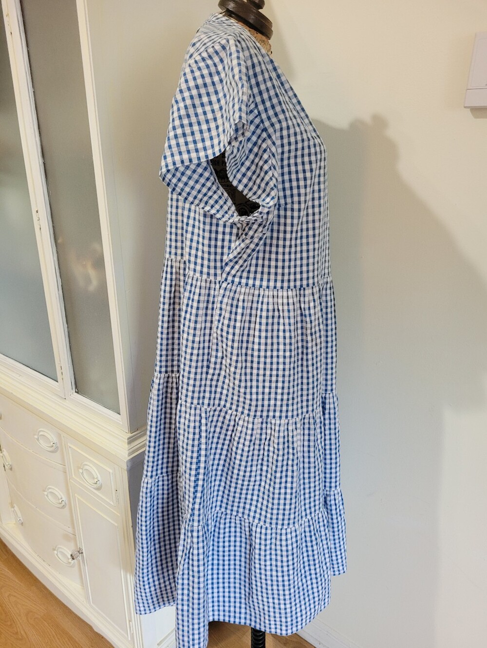 St. John's Bay Blue and White Gingham Tiered Hi Low Midi Dress Sz L - Picture 3 of 6
